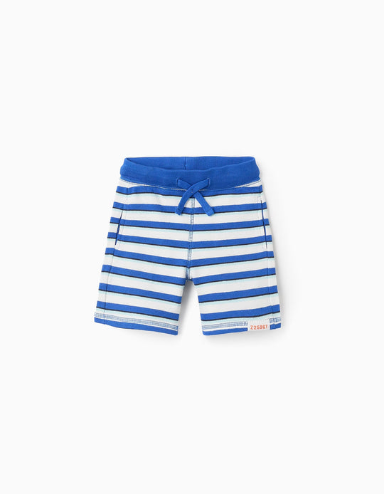 Striped Cotton Piqué Shorts for Baby Boys, White/Blue