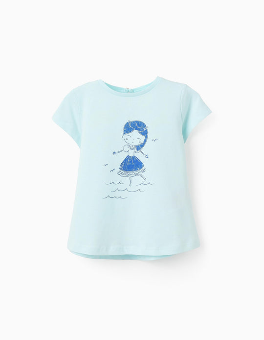 تيشيرت قطن للمواليد البنات 7 سكيرتس، أزرق فاتح