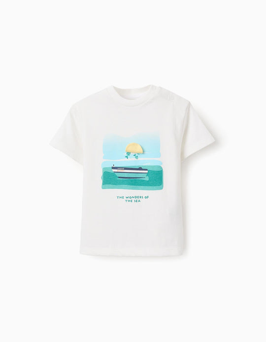 Cotton T-shirt for Baby Boys 'Sun', White