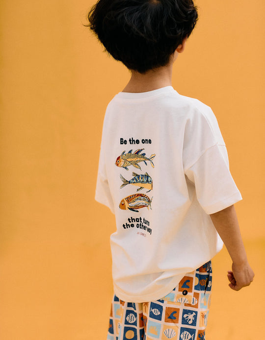 Cotton T-shirt with Printed Back for Boys 'Ria', White