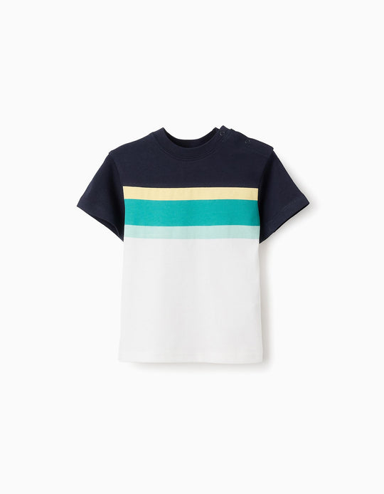 تيشيرت قطني للأولاد الرضع مخطط، متعدد الألوان