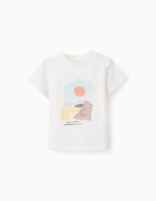 Cotton T-shirt for Baby Boys 'Wheat Field', White