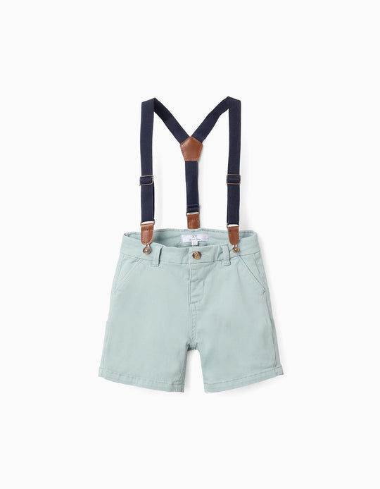 Chino Shorts with Braces for Baby Boys, Aqua Green