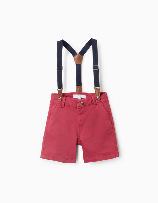 Chino Shorts with Braces for Baby Boys, Red