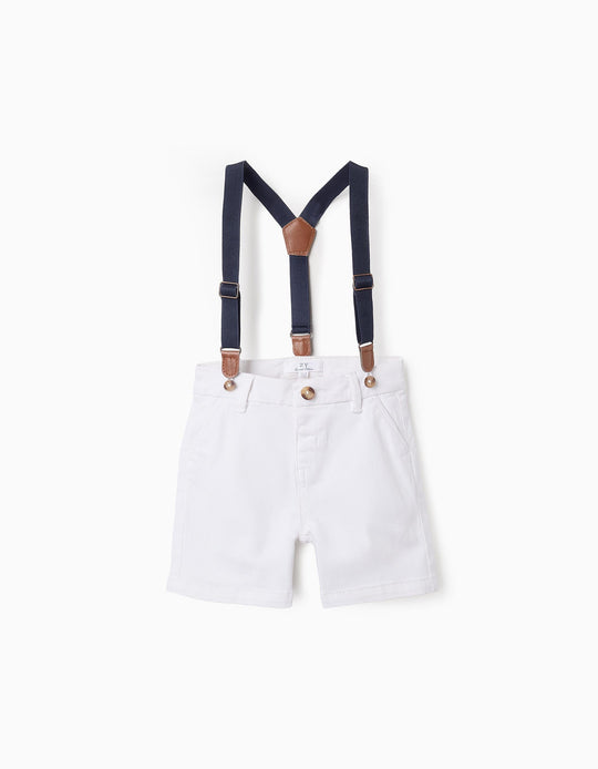 Chino Shorts with Braces for Baby Boys, White