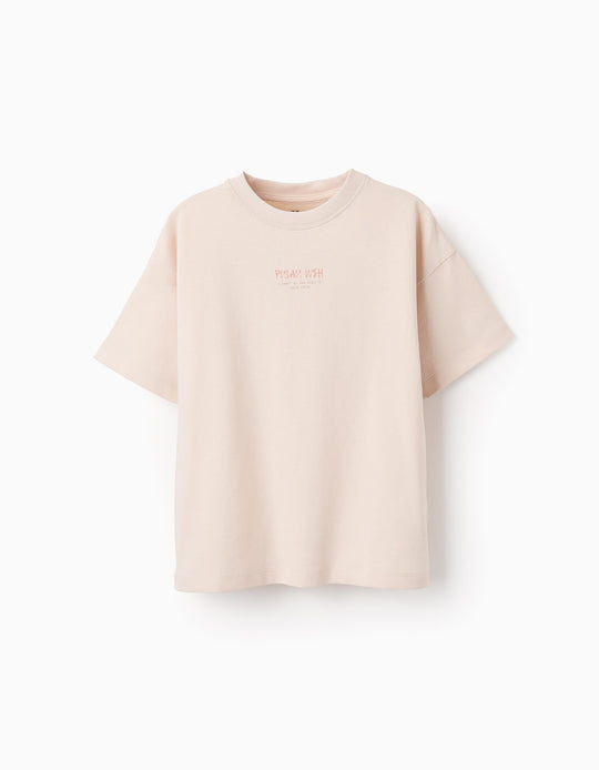 تيشيرت بطباعة خلفية للأولاد، بيج