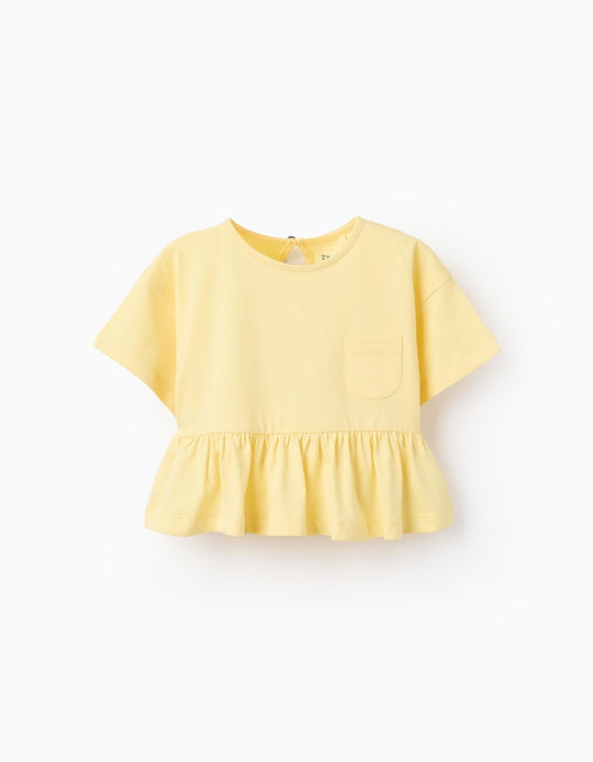 تيشيرت بجيب بكشكش للبنات الرضع، أصفر