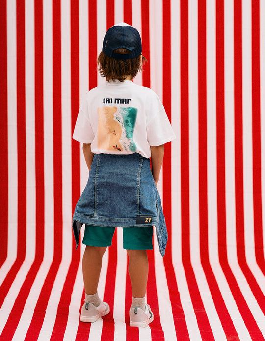 تيشيرت قطن للأولاد سي، أبيض