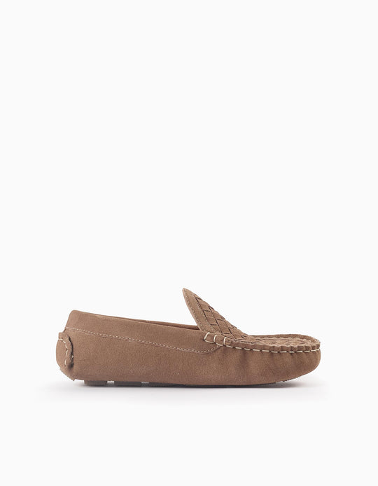 Suede Moccasins for Boys, Dark Beige