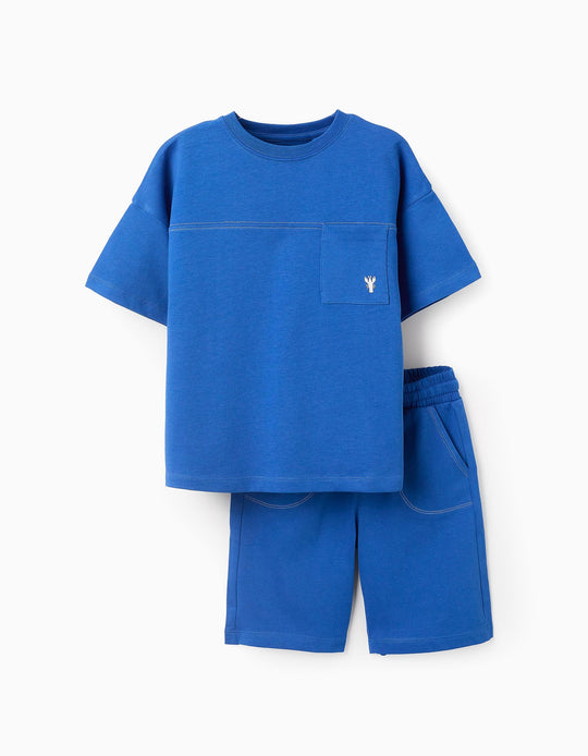 Cotton T-shirt + Shorts for Boys 'Lobster', Blue