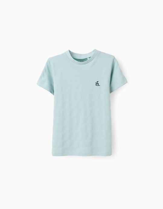 تيشيرت قطن مخطط بملمس للأولاد، أخضر مائي