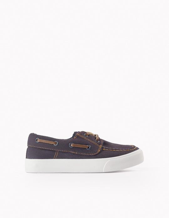 Twill Deck Shoes for Boys, Dark Blue