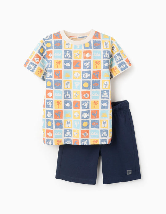 Cotton T-shirt + Shorts for Boys 'Summer', Yellow/Orange/Blue