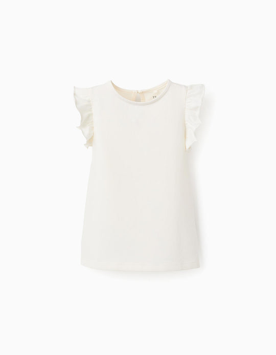 توب بكتف مفتوح جزئياً بكشاكش للبنات، أبيض