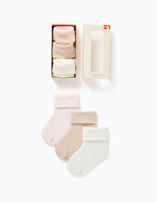 Pack of 3 Ribbed Socks for Newborn and Baby Girls, Multicolour