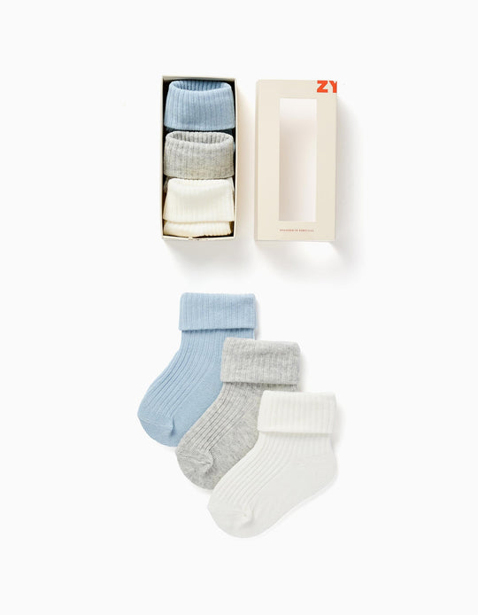 Pack of 3 Ribbed Socks for Newborn and Baby Boys, Multicolour
