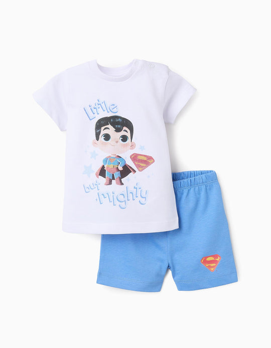 Cotton Pyjama for Baby Boys 'Mini-Superman', White/Blue