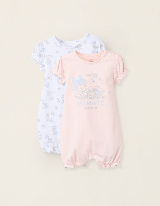 Pack of 2 Pyjama-Rompers for Baby Girls 'Minnie', White/Pink