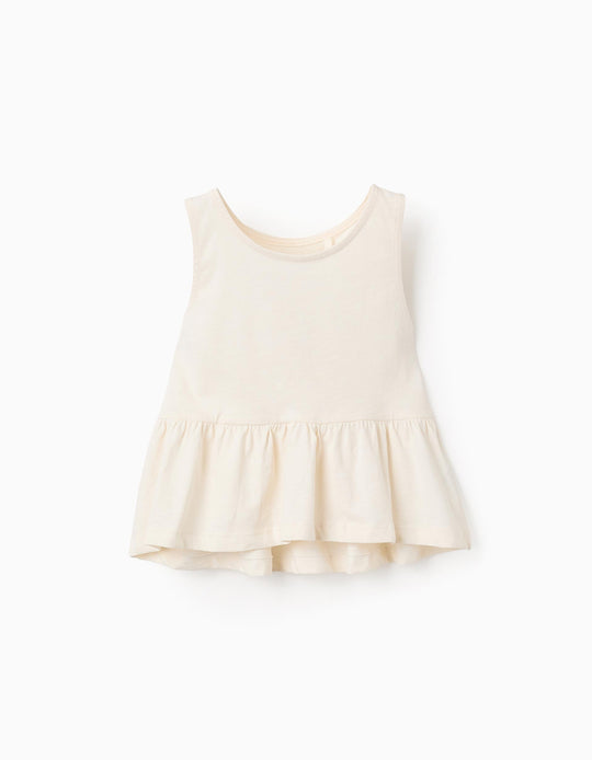 Asymmetric Top with Ruffles for Girls, Beige