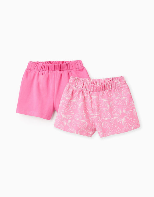 عبوة 2 شورت جيرسي للبنات الرضع، صدف، وردي