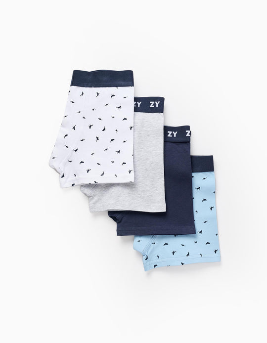 طقم من 4 بوكسرات سادة/مطبعة للأولاد "دلافين"، متعدد الألوان