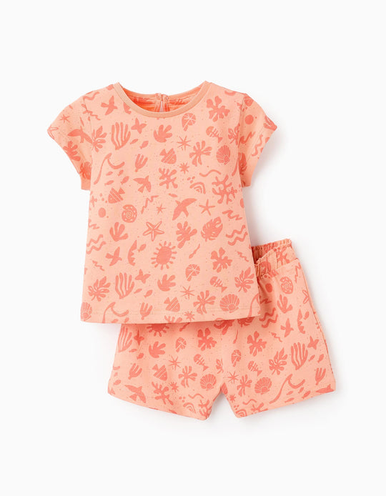 T-shirt + Shorts with Motif for Baby Girls 'Beach', Coral