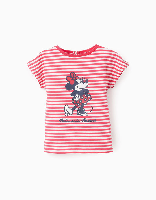 تيشيرت قطني مخطط للبنات الرضع ميني، أبيض/أحمر