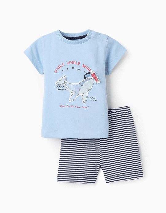 Cotton Pyjama with Stripes for Baby Boys 'Whale', Blue