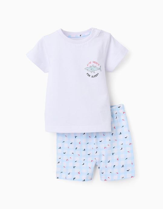 Cotton Pyjama with Check for Baby Boys 'Shark', White/Blue