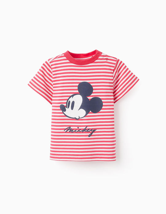 تيشيرت مخطط للأولاد الرضع ميكي، أبيض/أحمر