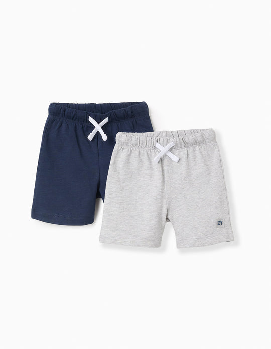 عبوة 2 شورت جيرسي قطني للأولاد الرضع، أزرق/رمادي