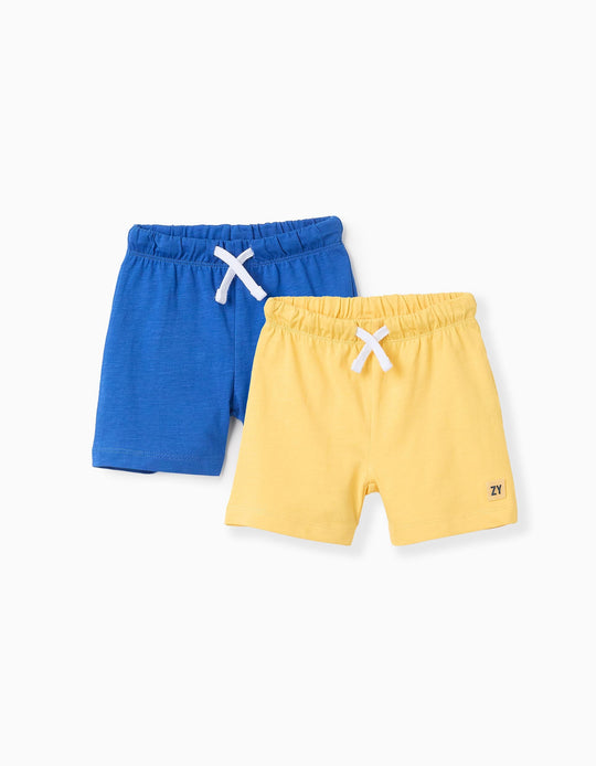 عبوة 2 شورت جيرسي قطني للأولاد الرضع، أزرق/أصفر