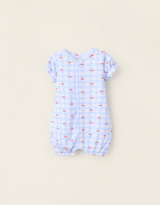 Romper Pyjamas with Motif and Ruffles for Baby Girls 'Cherries', Blue