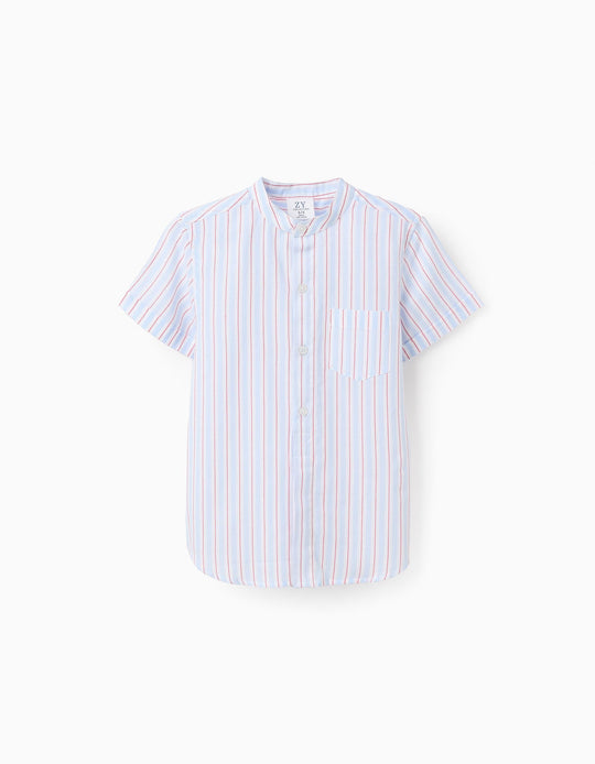 Cotton Striped Shirt for Boys, White/Blue/Red