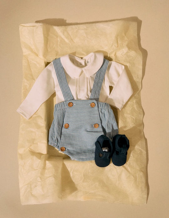 Bodysuit + Striped Cotton Jumpsuit for Newborn Boys, Blue/White