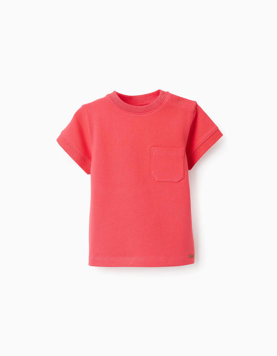 Cotton Piqué T-shirt with Pocket for Baby Boys, Red