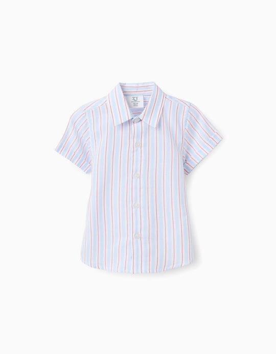 Cotton Striped Shirt for Baby Boys, White/Blue/Red