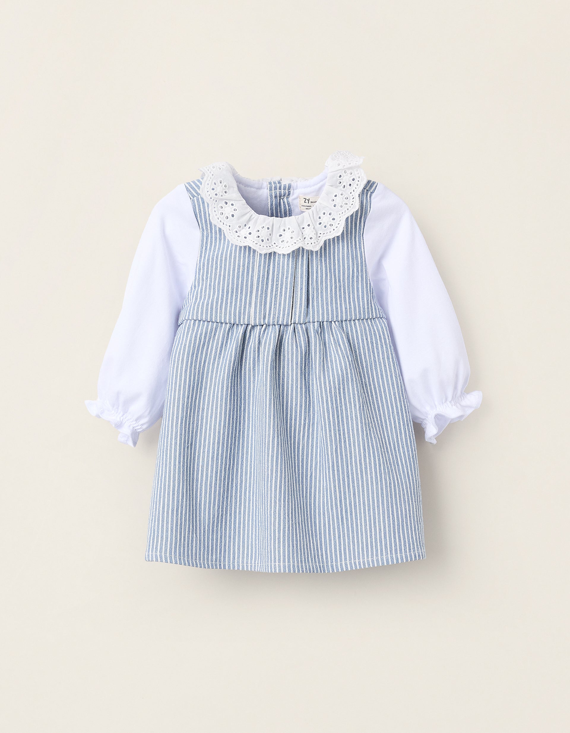 Striped Cotton Dress for Newborn Girls, Blue/White | Ziddy KSA