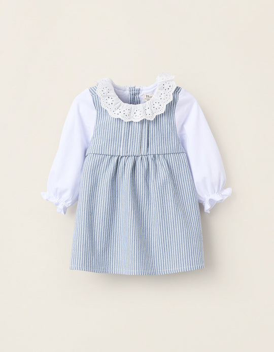 Striped Cotton Dress for Newborn Girls, Blue/White
