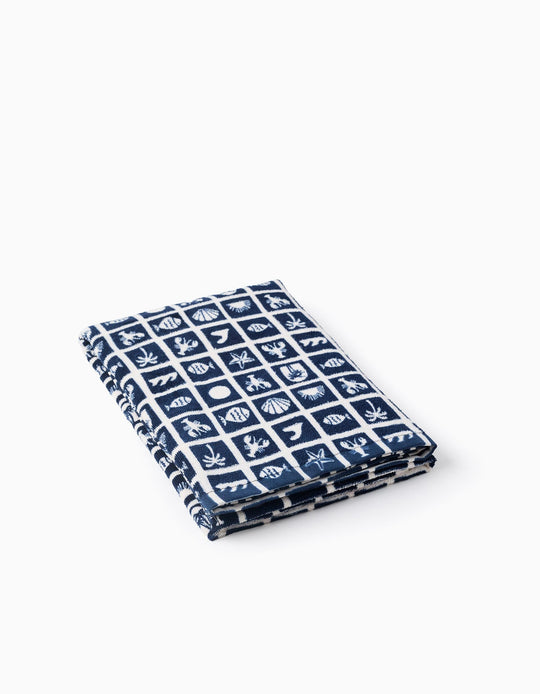 Beach Towel for Children 'Summer', Dark Blue/White