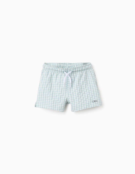 Swim Shorts with Vichy Pattern for Baby Boys 'B&S', White/Blue