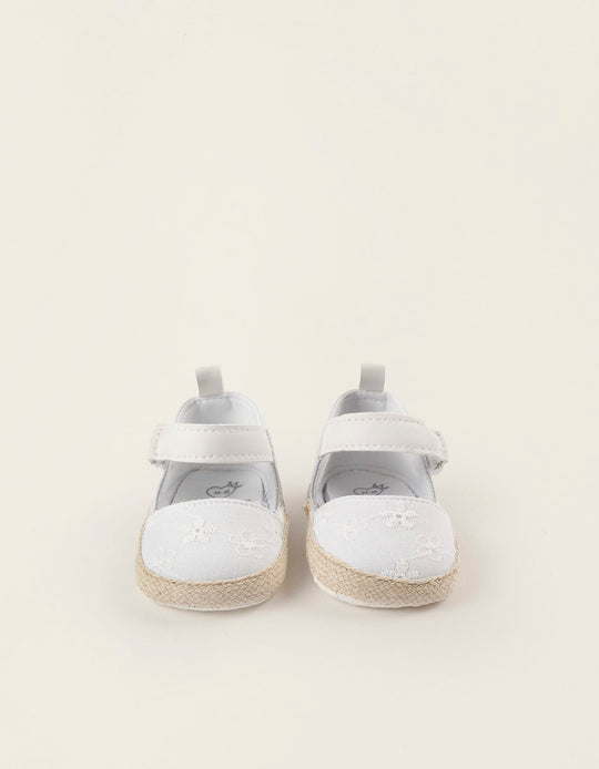 Broderie Anglaise Ballerina Flats for Newborn Girls, White