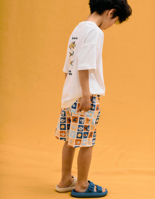 شورت سباحة بنقشة للأولاد، ألوان متعددة