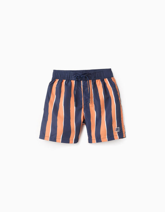 Striped Swim Shorts for Boys, Blue/Orange