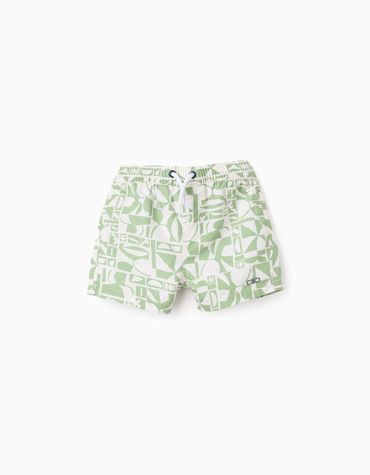 شورت سباحة بنقشة للأولاد الرضع، أخضر/بيج