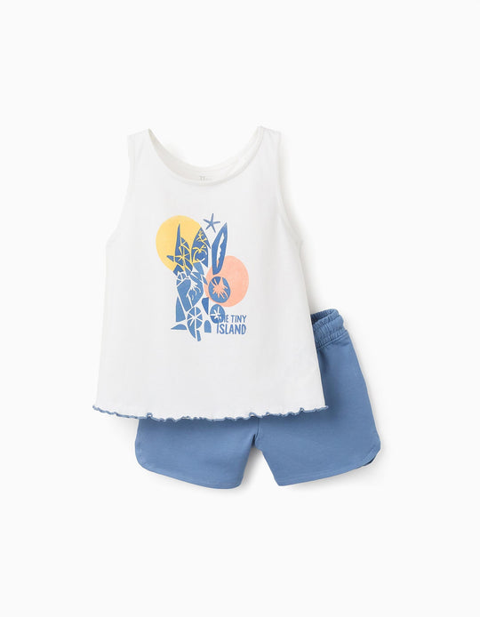 طقم توب + شورت للبنات Tiny Island، أبيض/أزرق