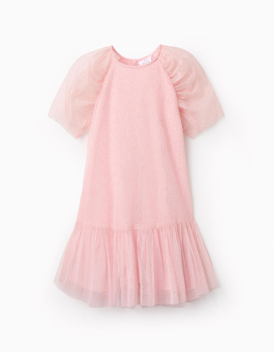 Tulle Dress with Glitter for Girls, Pink