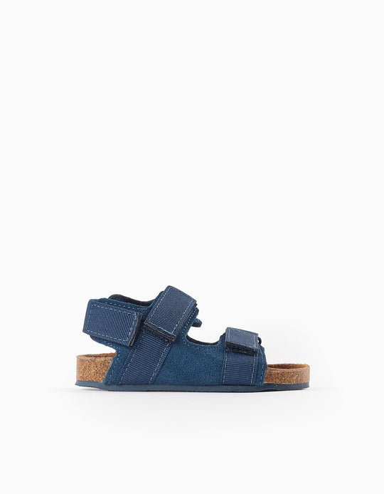 Leather Sandals with Cork Sole for Baby Boys, Dark Blue