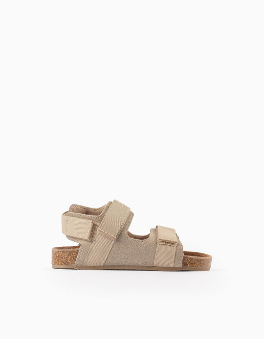 Leather Sandals with Cork Sole for Baby Boys, Beige