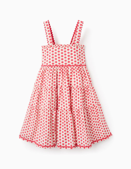 فستان حمالات منقط للبنات، أبيض/أحمر